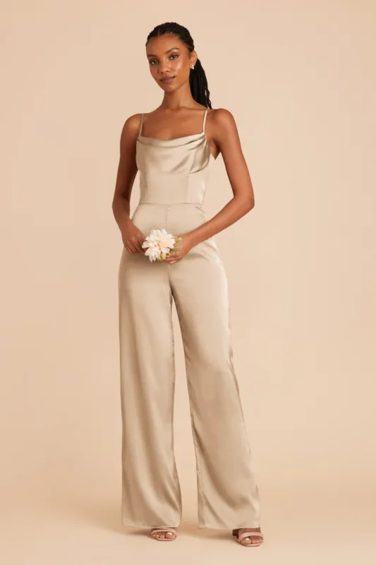Donna Matte Satin Bridesmaid Jumpsuit - Gold sold by Birdy Grey