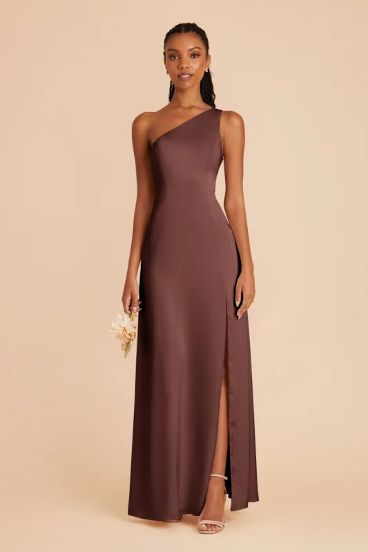 Kira Matte Satin Dress - Chocolate Brown sold by Birdy Grey