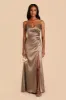 Catherine Shiny Satin Dress - Mocha sold by Birdy Grey