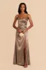 Catherine Shiny Satin Dress - Mocha sold by Birdy Grey