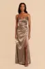 Catherine Shiny Satin Dress - Mocha sold by Birdy Grey