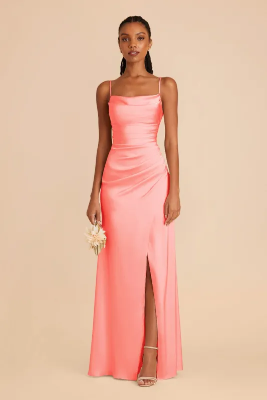 Lydia Matte Satin Dress - Coral Pink sold by Birdy Grey