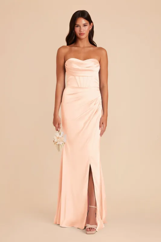 Carrie Matte Satin Dress - Peach Cream sold by Birdy Grey