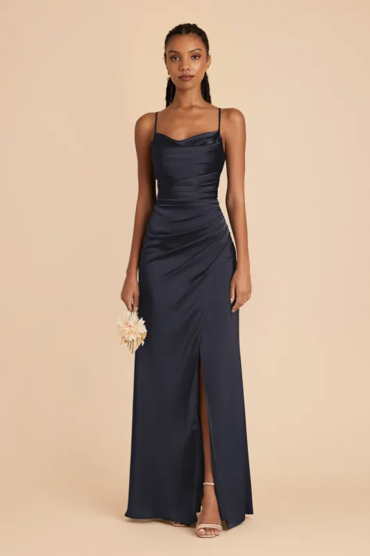 Lydia Matte Satin Dress - Navy sold by Birdy Grey
