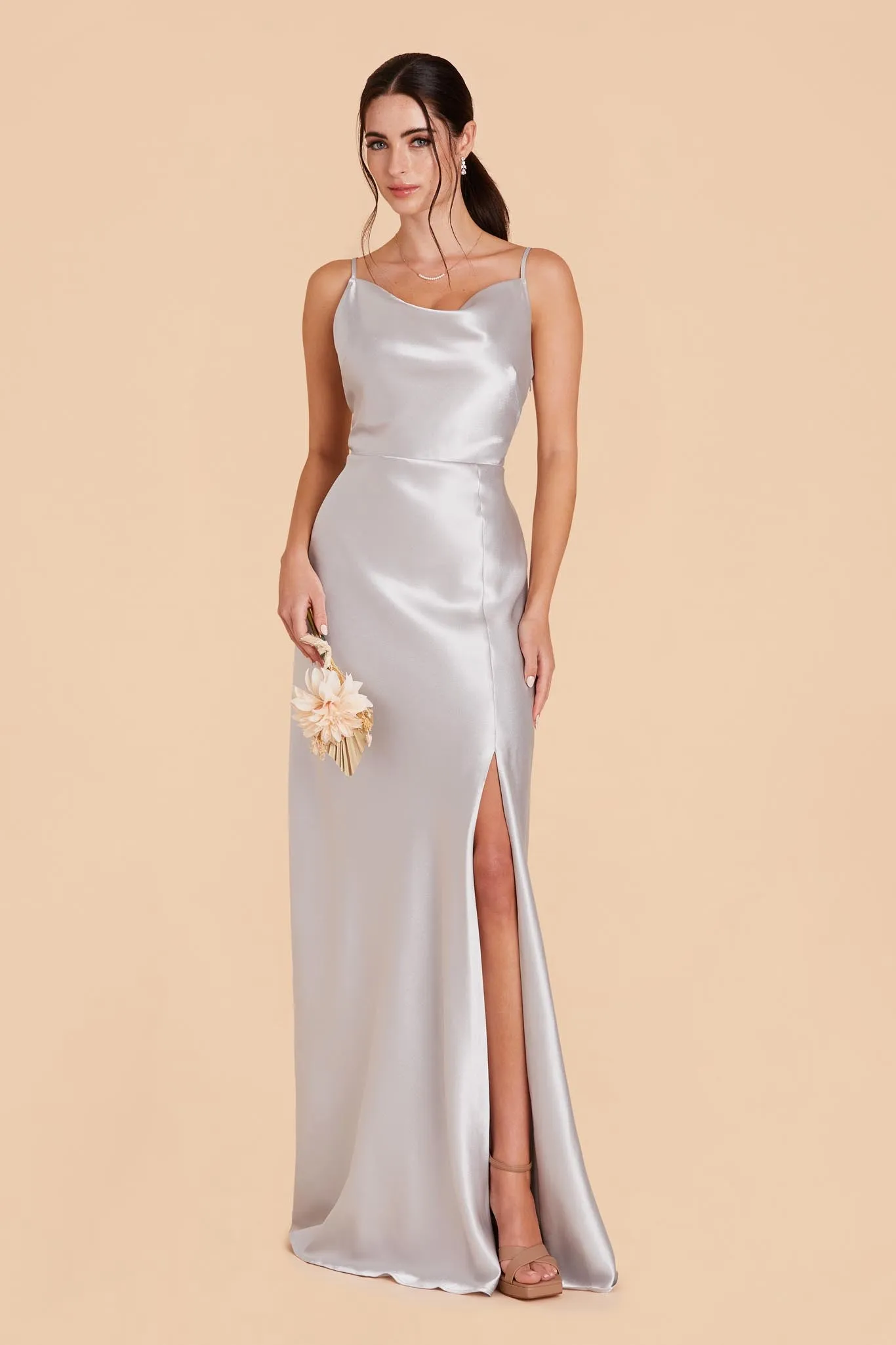 Lisa Long Shiny Satin Dress - Platinum sold by Birdy Grey product image thumbnail 4