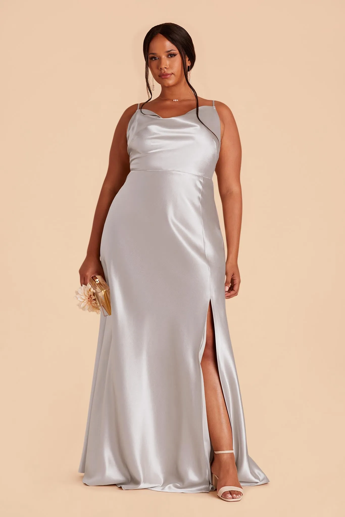 Lisa Long Shiny Satin Dress - Platinum sold by Birdy Grey product image thumbnail 2