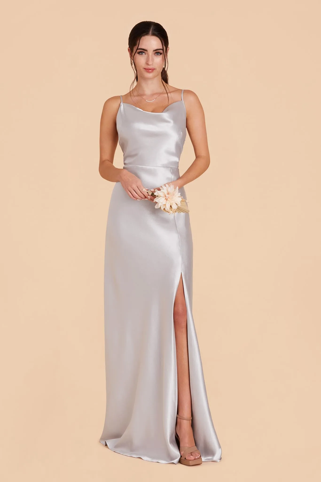 Lisa Long Shiny Satin Dress - Platinum sold by Birdy Grey product image thumbnail 3