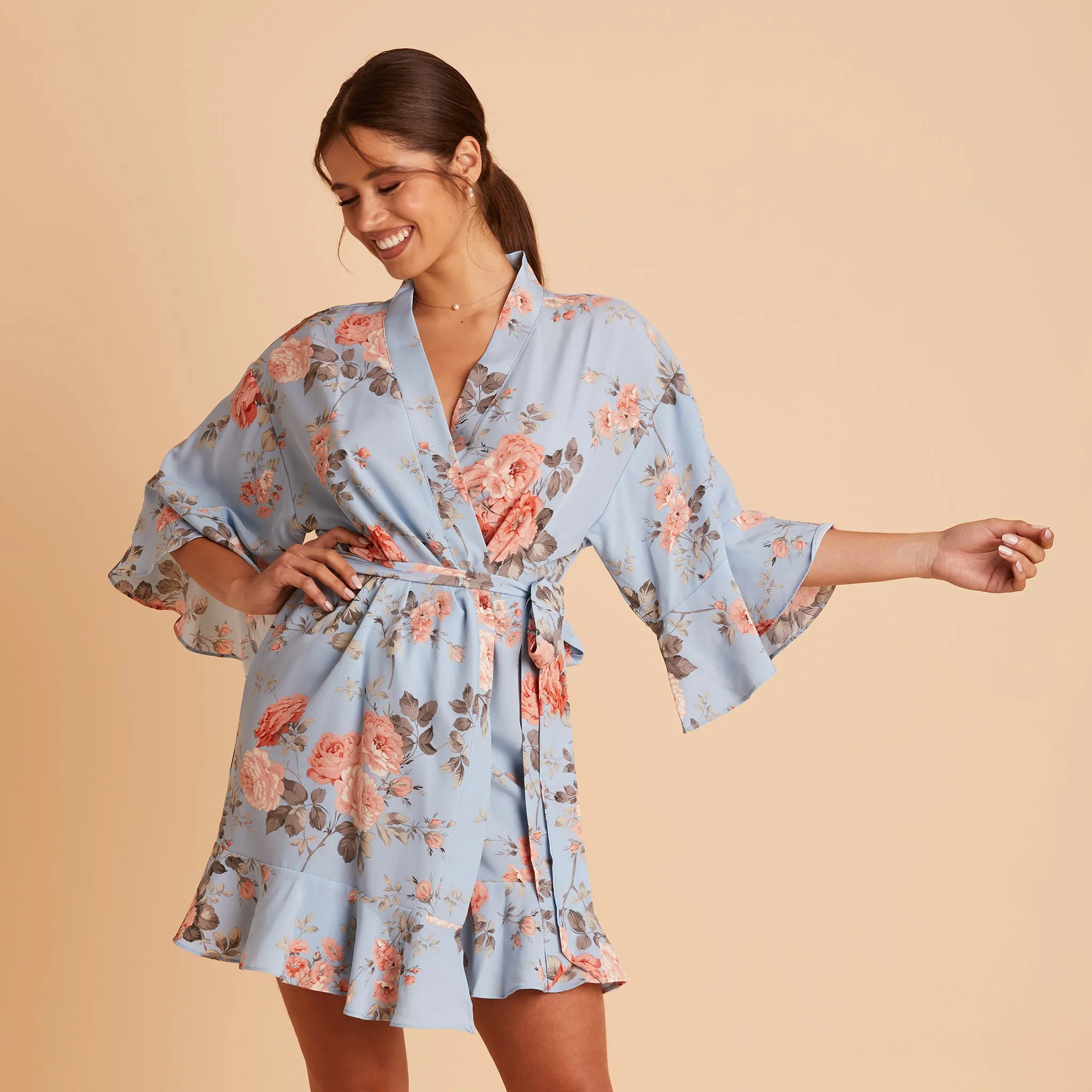 Kenny Floral Ruffle Robe - Dusty Blue Floral sold by Birdy Grey product image thumbnail 3