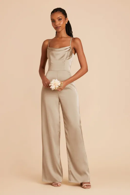 Donna Matte Satin Bridesmaid Jumpsuit - Neutral Champagne sold by Birdy Grey