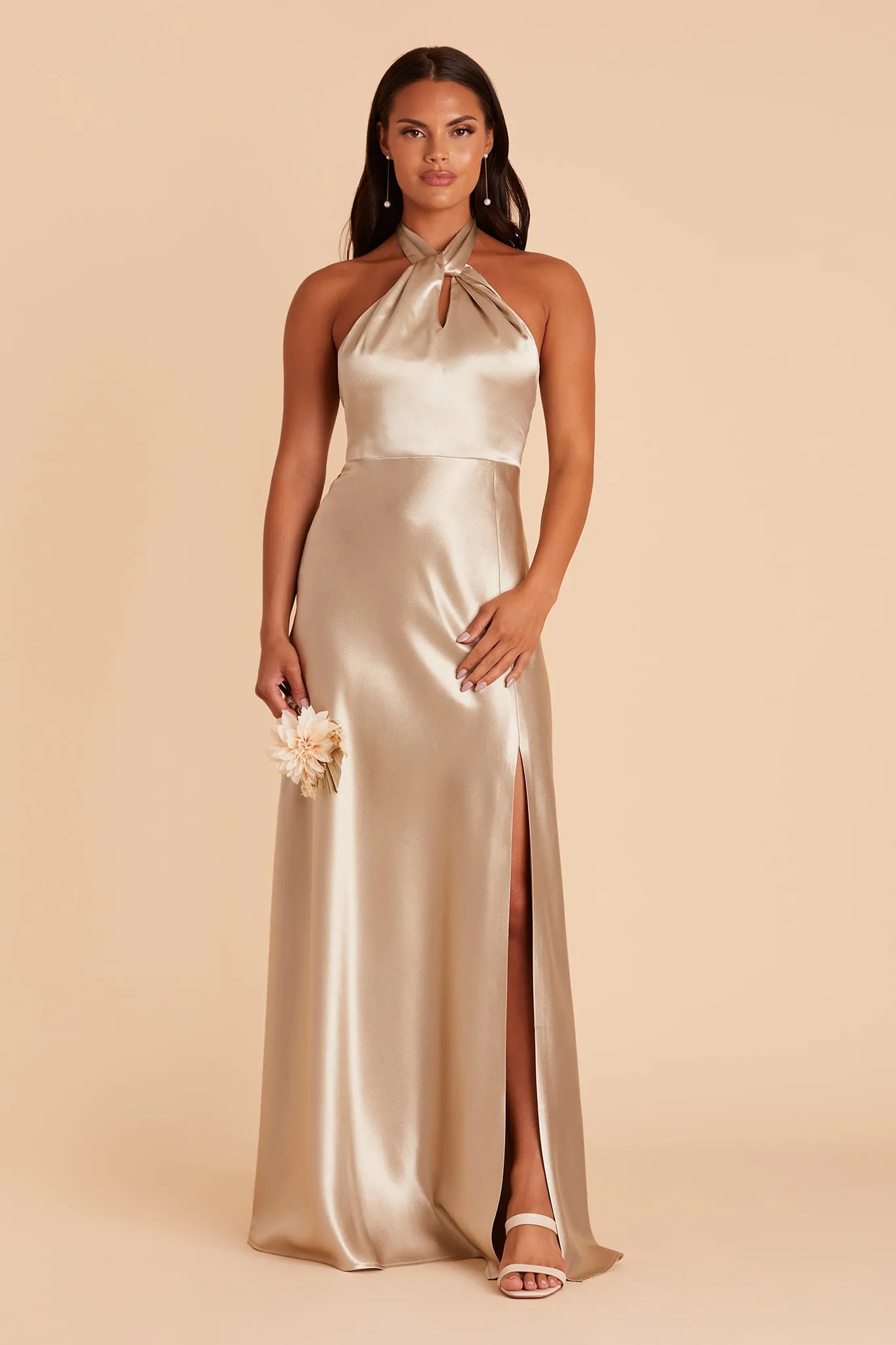 Monica Shiny Satin Dress - Neutral Champagne sold by Birdy Grey product image thumbnail 4