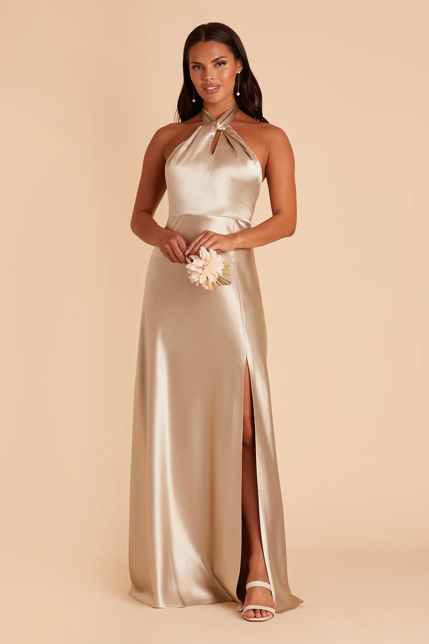 Monica Shiny Satin Dress - Neutral Champagne sold by Birdy Grey product image thumbnail 2
