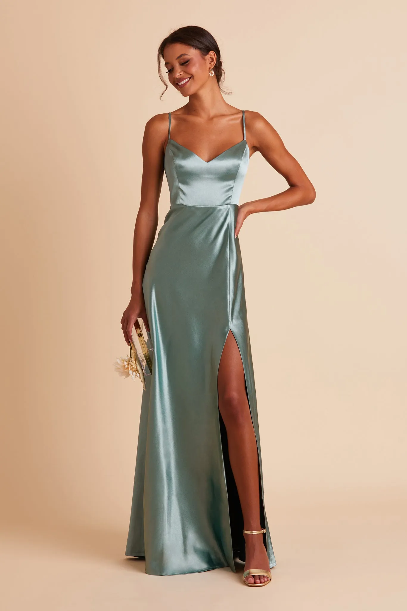Jay Shiny Satin Dress - Sea Glass sold by Birdy Grey