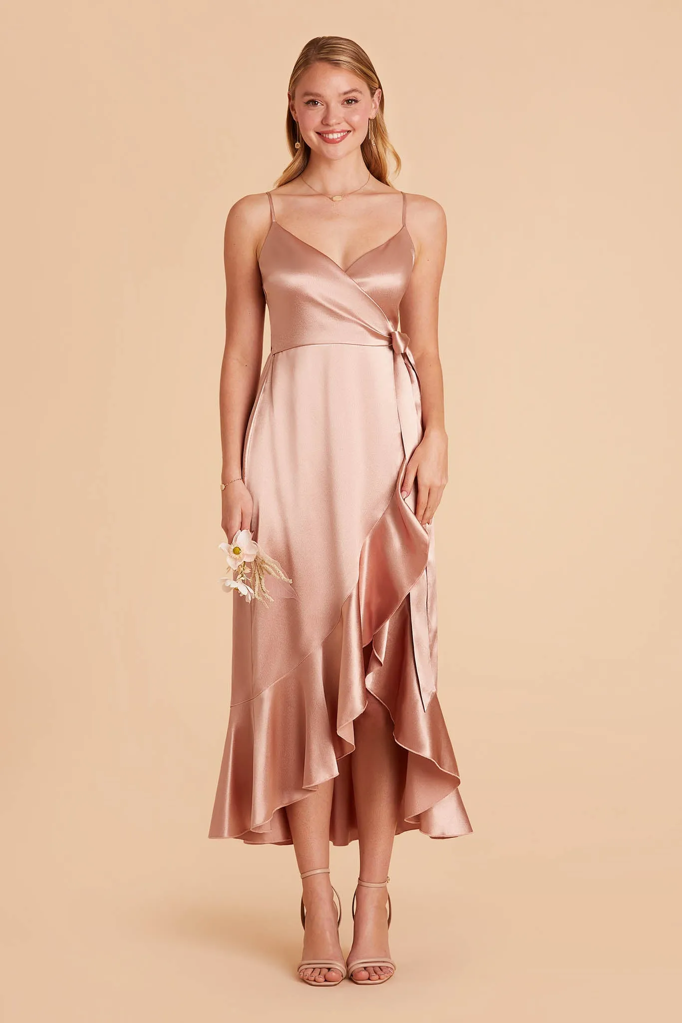 YC Shiny Satin Midi Dress - Rose Gold sold by Birdy Grey