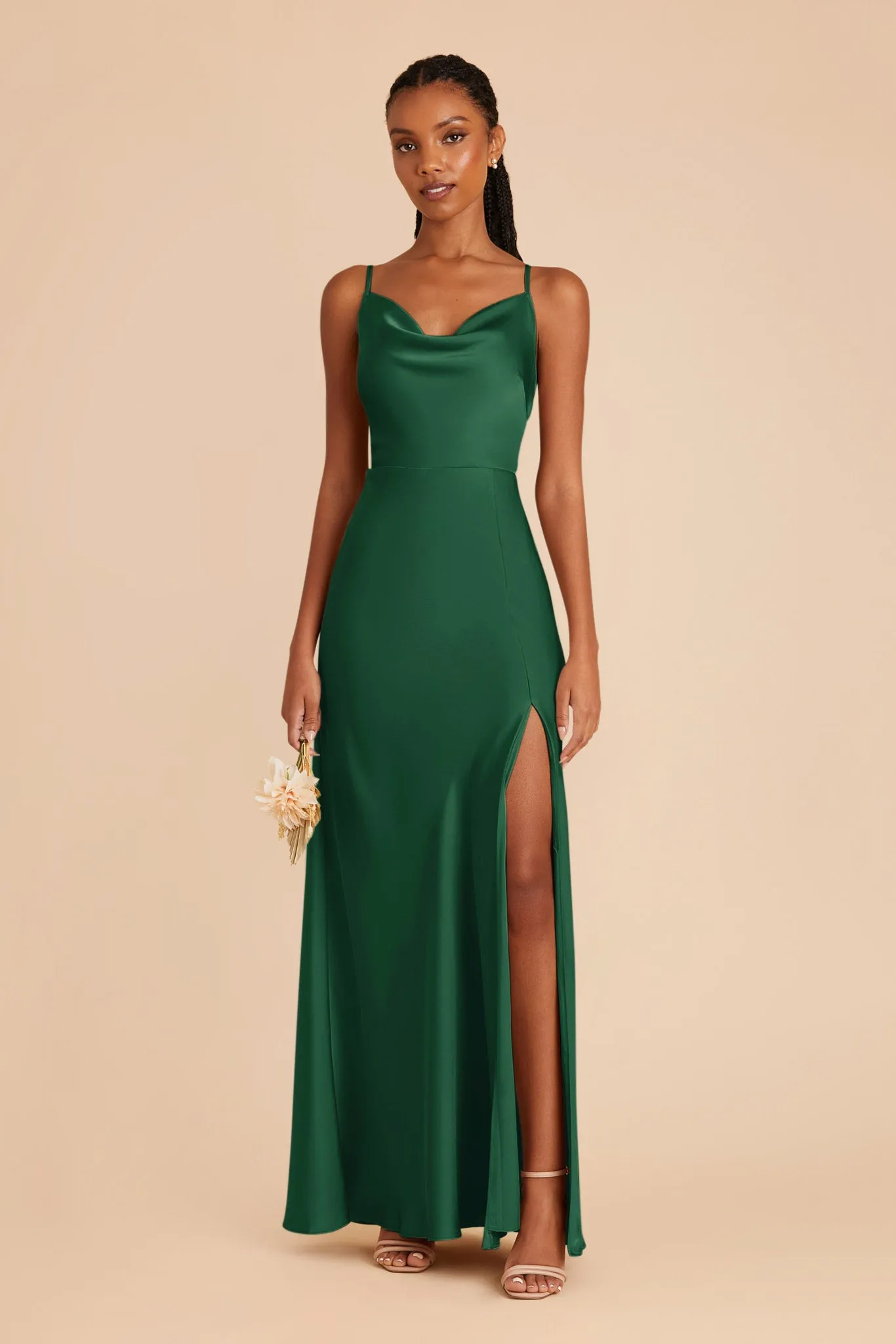 Lisa Long Matte Satin Dress - Forest Green sold by Birdy Grey