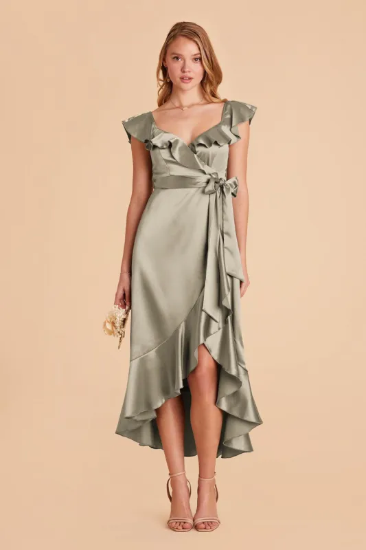 James Shiny Satin Midi Dress - Moss Green sold by Birdy Grey