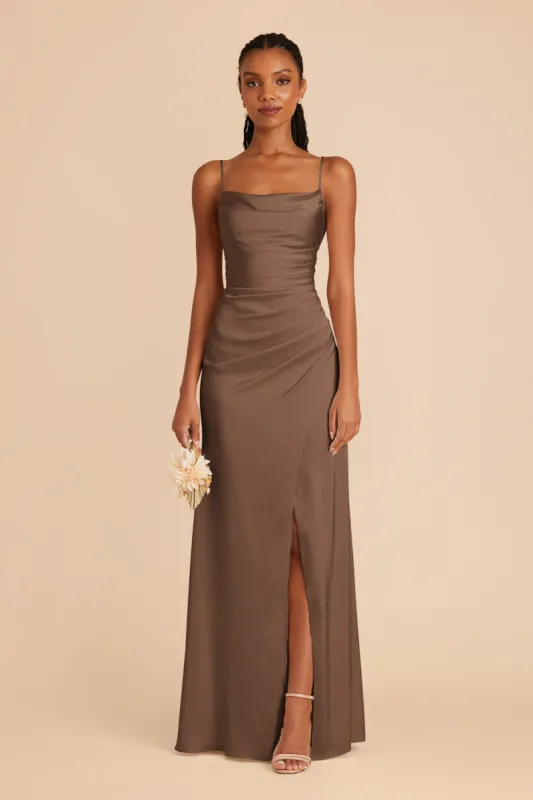 Lydia Matte Satin Dress - Mocha sold by Birdy Grey