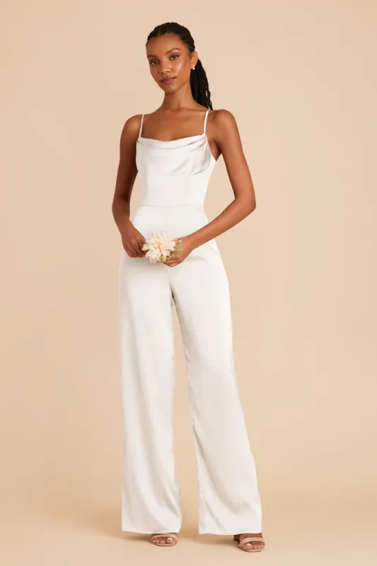 Donna Matte Satin Bridesmaid Jumpsuit - White sold by Birdy Grey