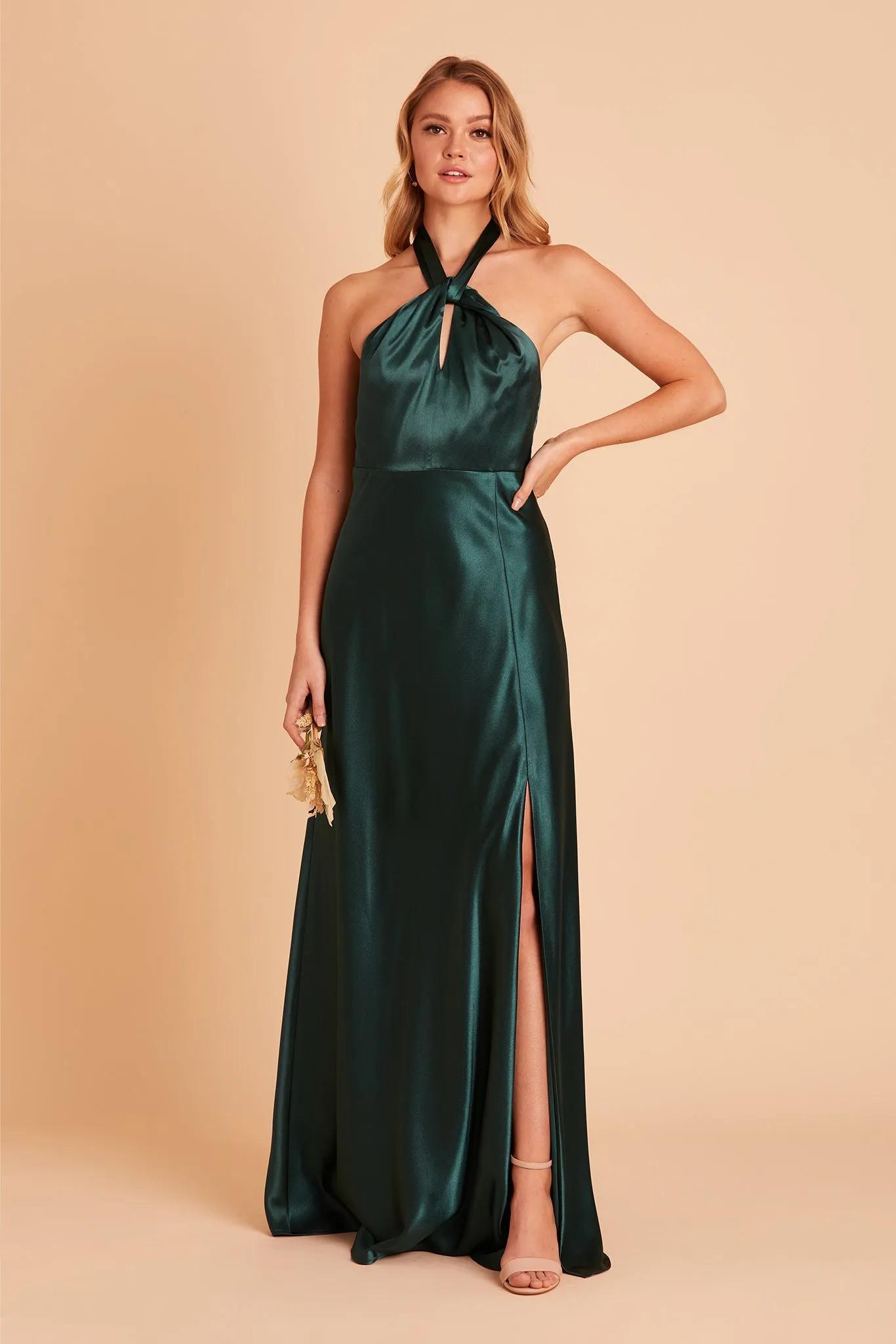 Monica Shiny Satin Dress - Emerald sold by Birdy Grey