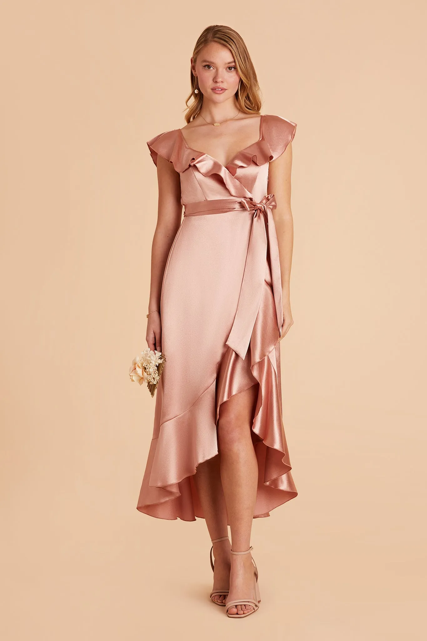 James Shiny Satin Midi Dress - Rose Gold sold by Birdy Grey