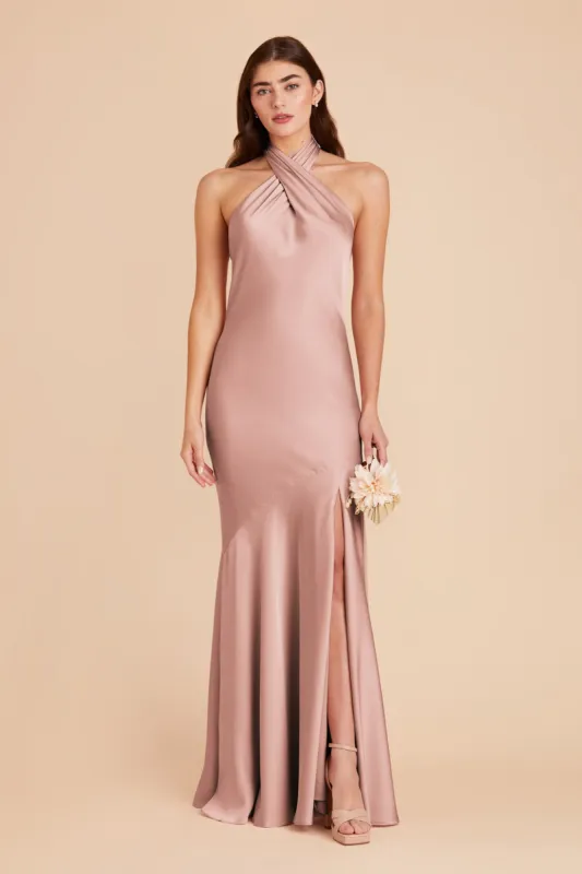 Stephanie Matte Satin Dress - English Rose sold by Birdy Grey