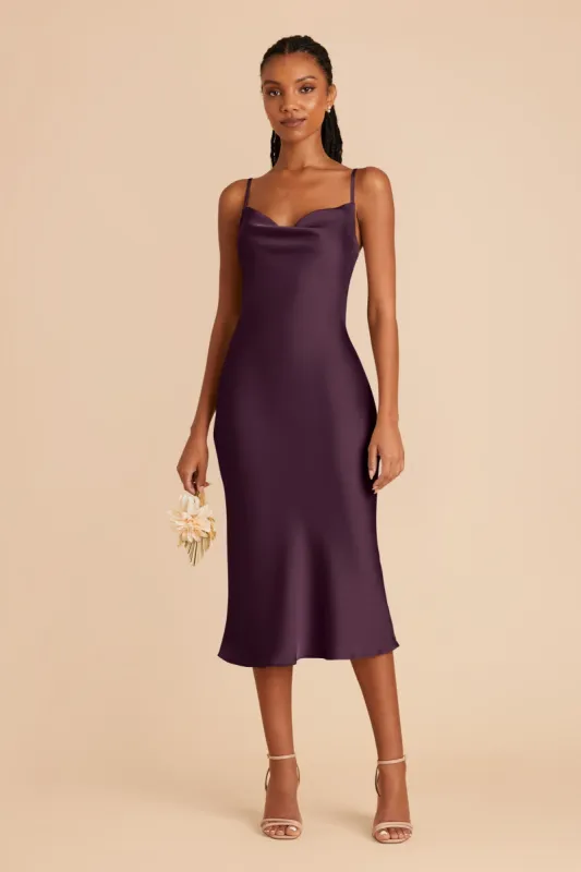 Lisa Matte Satin Midi Dress - Plum sold by Birdy Grey