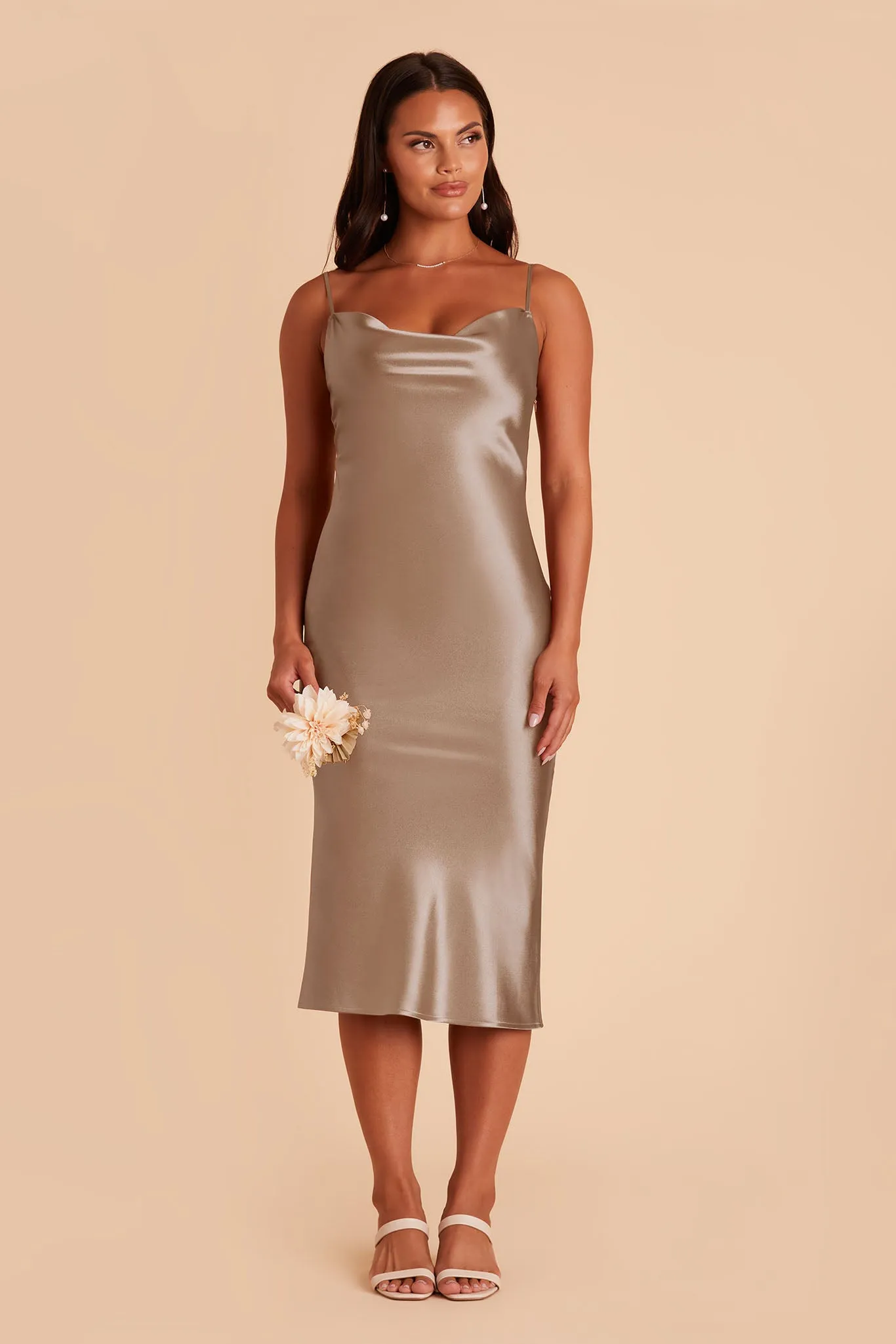 Lisa Shiny Satin Midi Dress - Mocha sold by Birdy Grey product image thumbnail 3