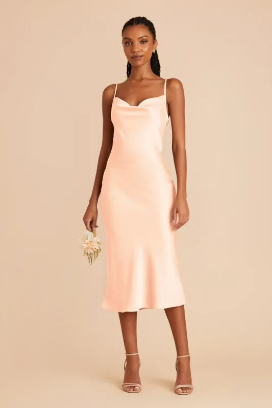 Lisa Matte Satin Midi Dress - Peach Cream sold by Birdy Grey