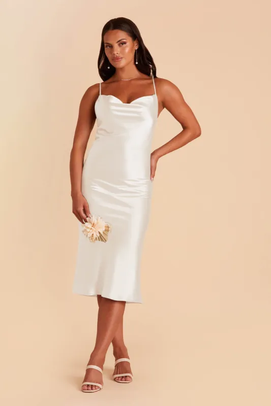 Lisa Shiny Satin Midi Dress - White sold by Birdy Grey