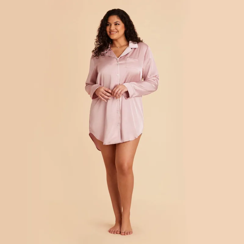 Kamryn Satin Sleepshirt - Dusty Pink sold by Birdy Grey