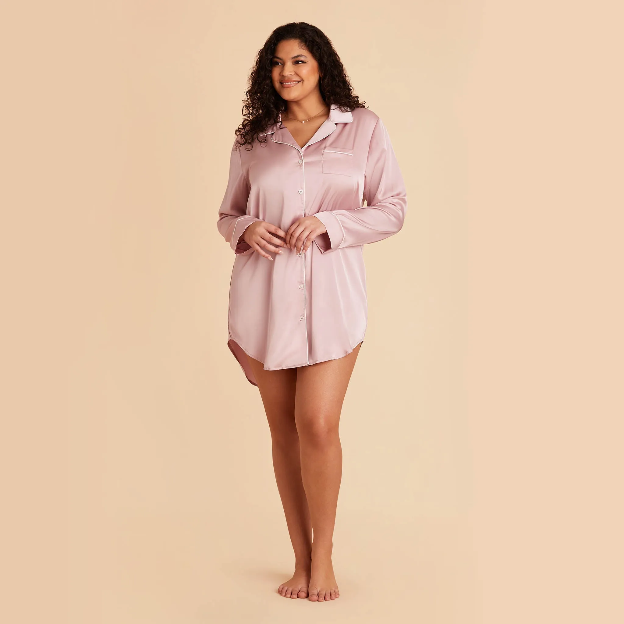 Kamryn Satin Sleepshirt - Dusty Pink sold by Birdy Grey