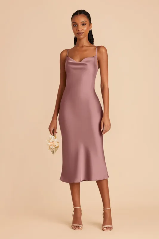 Lisa Matte Satin Midi Dress - Dark Mauve sold by Birdy Grey