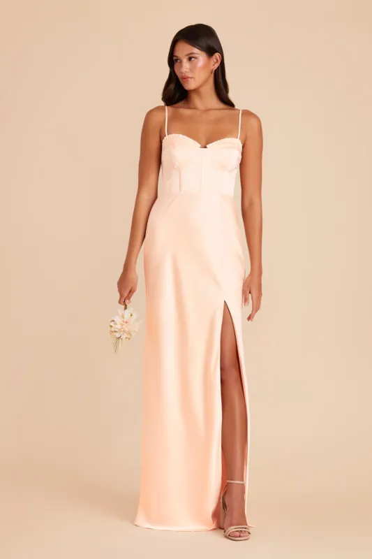 Jessica Matte Satin Dress - Peach Cream sold by Birdy Grey