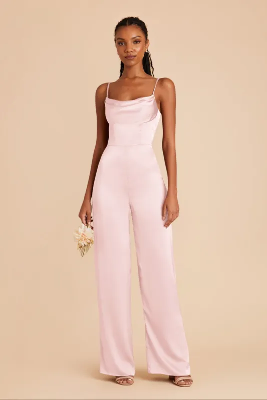Donna Matte Satin Bridesmaid Jumpsuit - Pale Blush sold by Birdy Grey