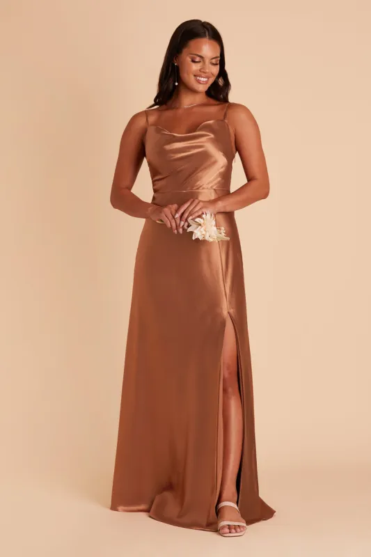 Lisa Long Shiny Satin Dress - Rust sold by Birdy Grey