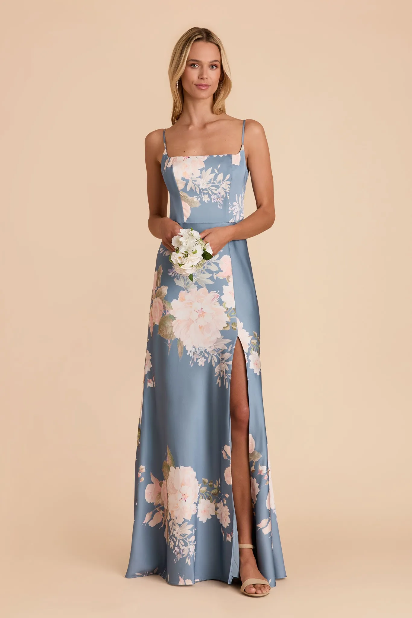 Mai Matte Satin Dress - Dusty Blue Romantic Bouquet sold by Birdy Grey product image thumbnail 2