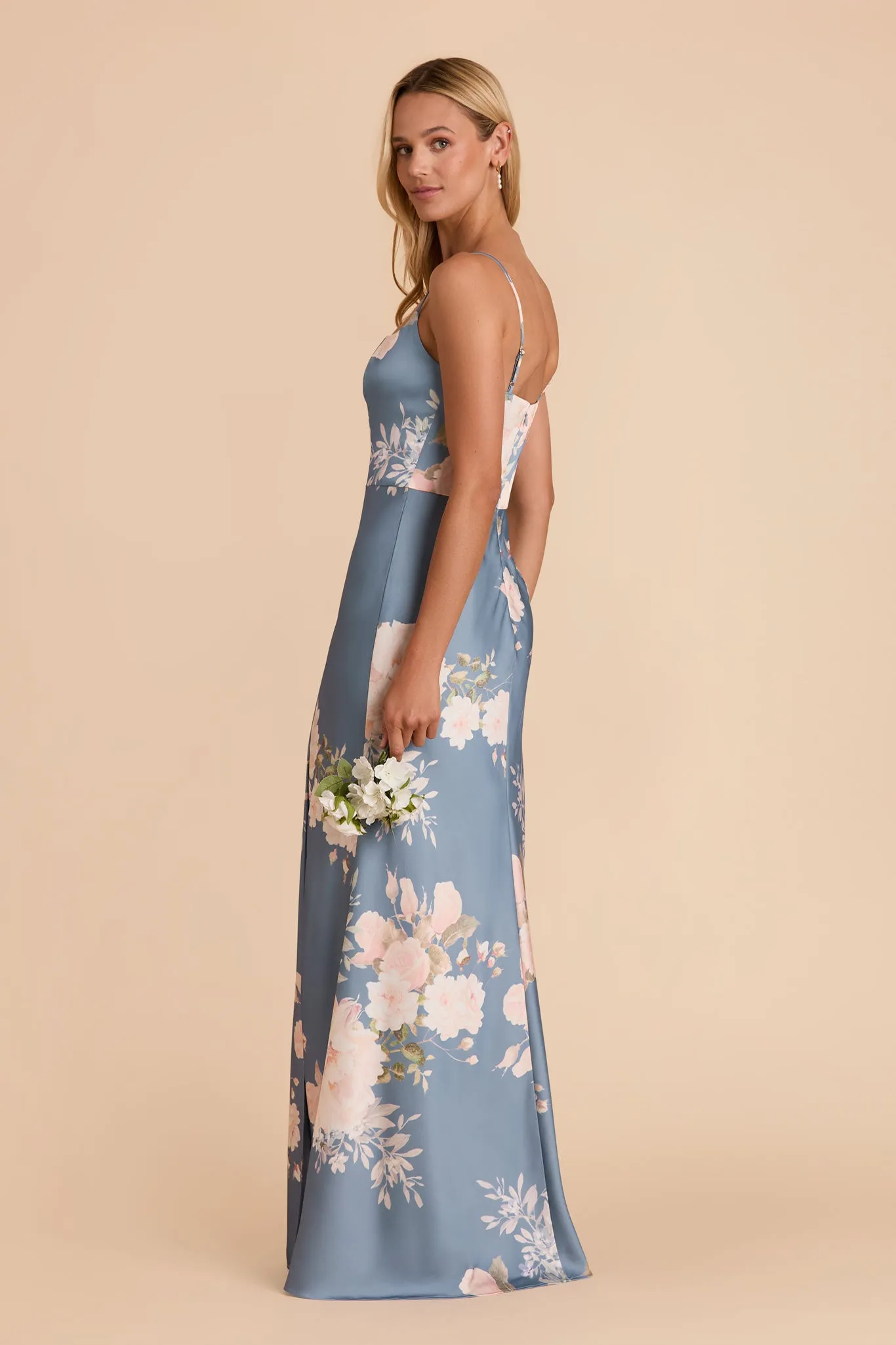 Mai Matte Satin Dress - Dusty Blue Romantic Bouquet sold by Birdy Grey product image thumbnail 3