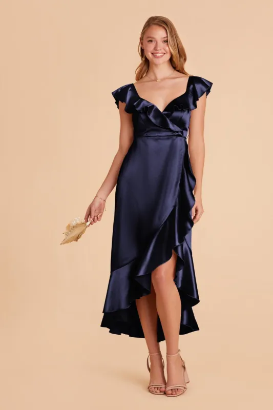 James Shiny Satin Midi Dress - Navy sold by Birdy Grey