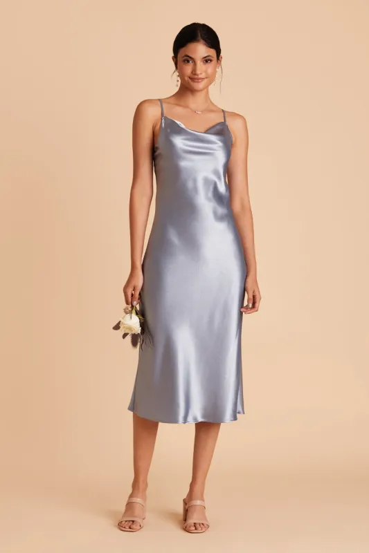 Lisa Shiny Satin Midi Dress - Dusty Blue sold by Birdy Grey