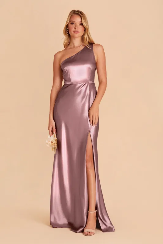 Kira Shiny Satin Dress - Dark Mauve sold by Birdy Grey