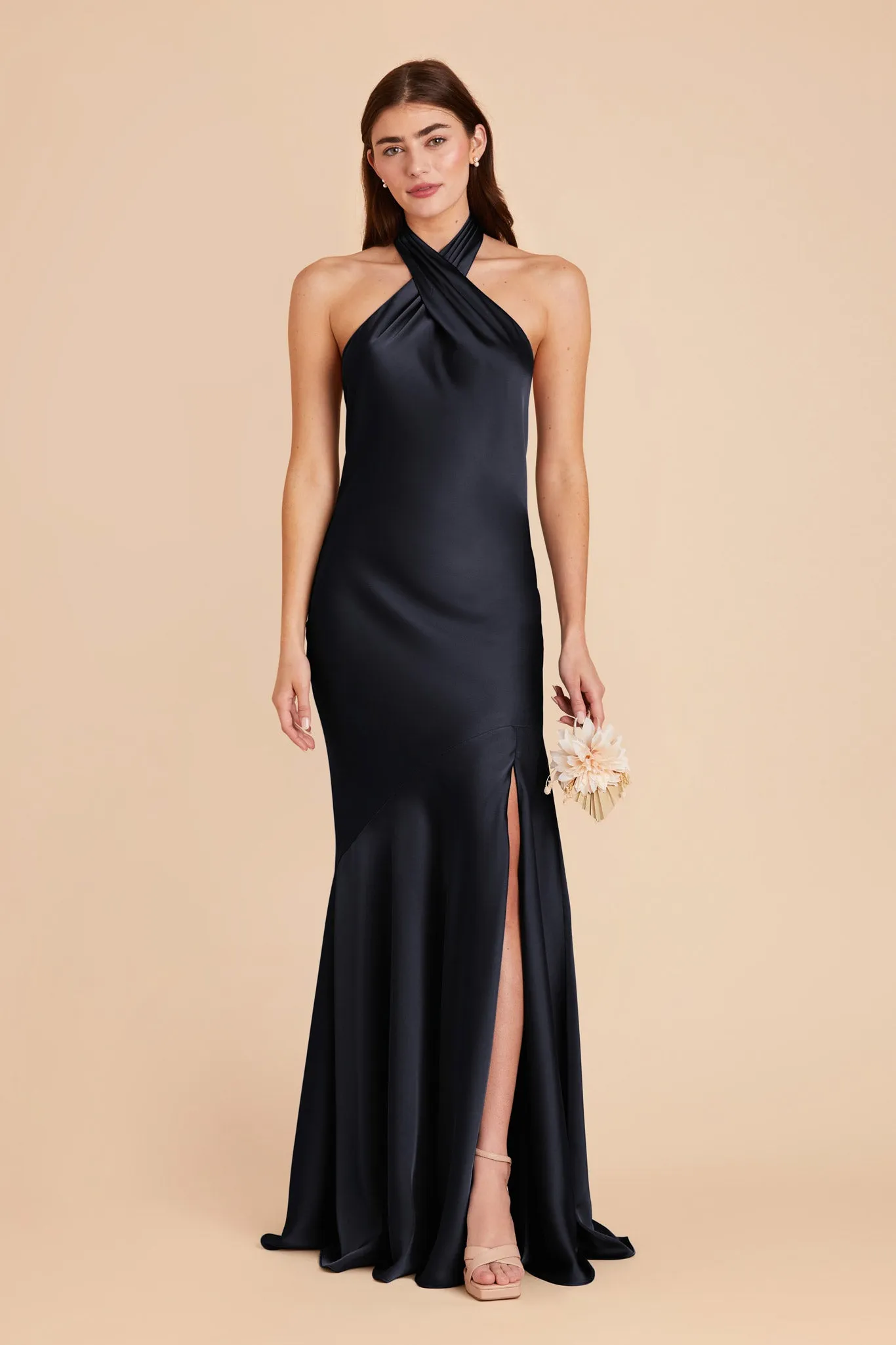 Stephanie Matte Satin Dress - Navy sold by Birdy Grey