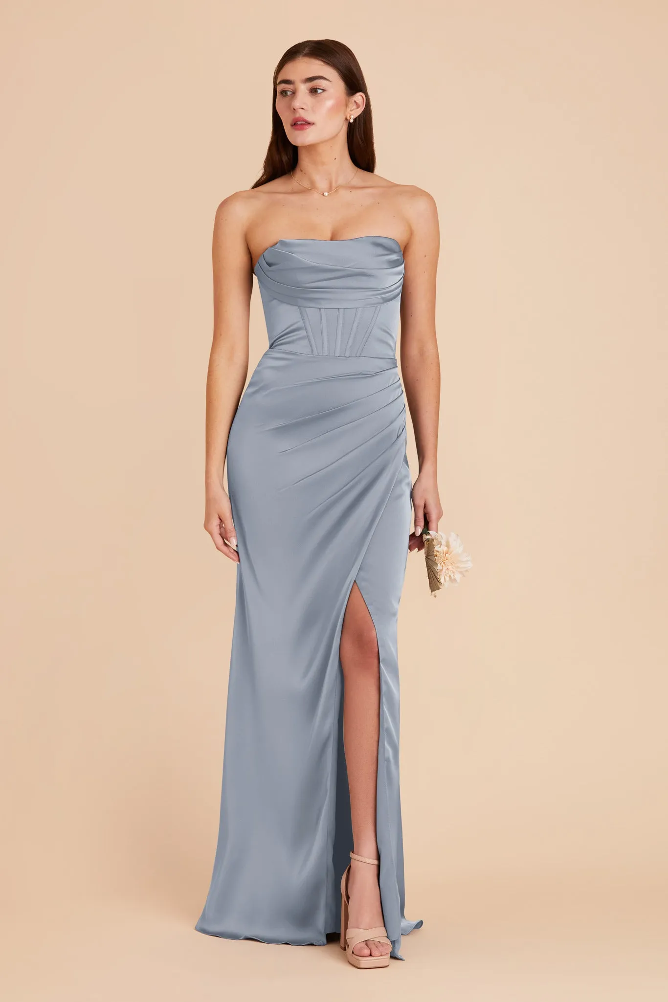 Carrie Matte Satin Dress - Dusty Blue sold by Birdy Grey product image thumbnail 4