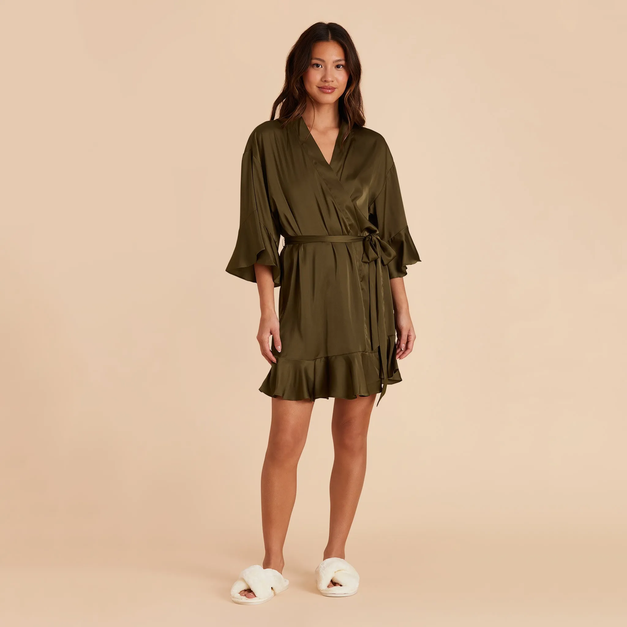 Kenny Ruffle Satin Robe - Olive sold by Birdy Grey product image thumbnail 3