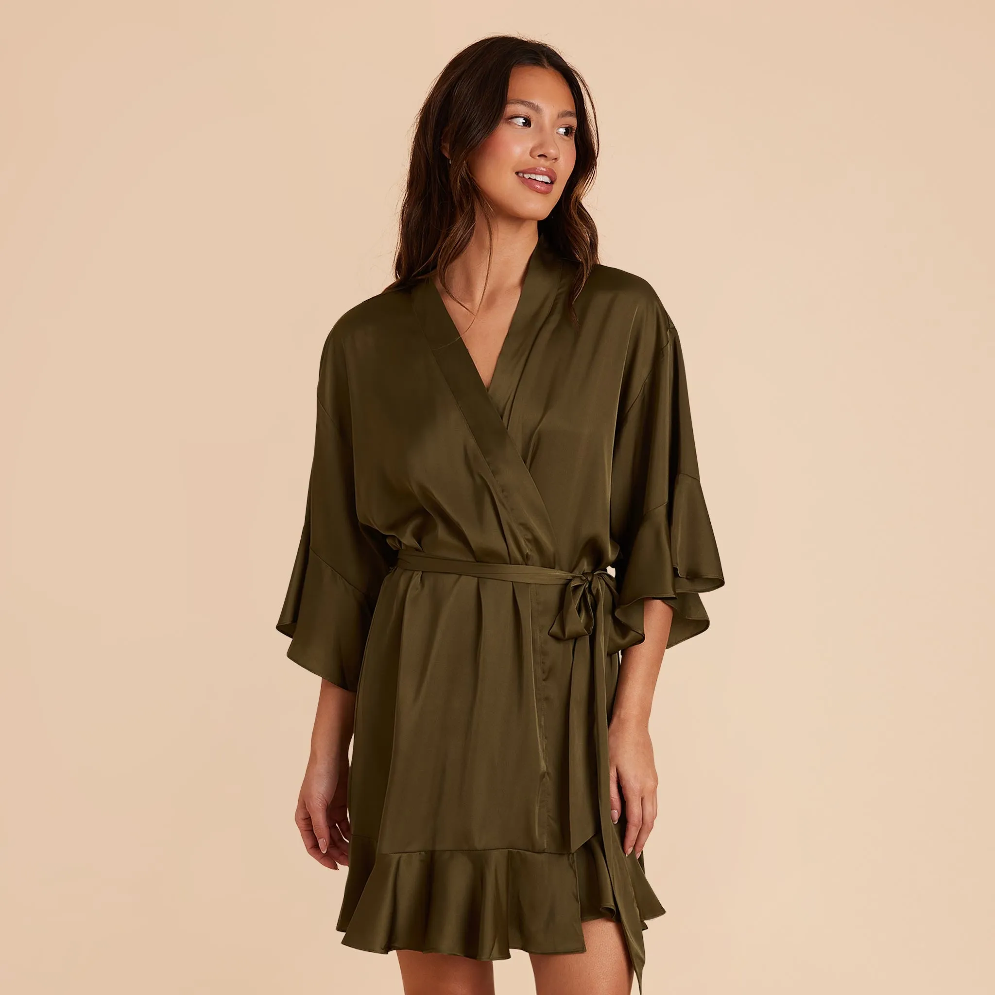 Kenny Ruffle Satin Robe - Olive sold by Birdy Grey product image thumbnail 4