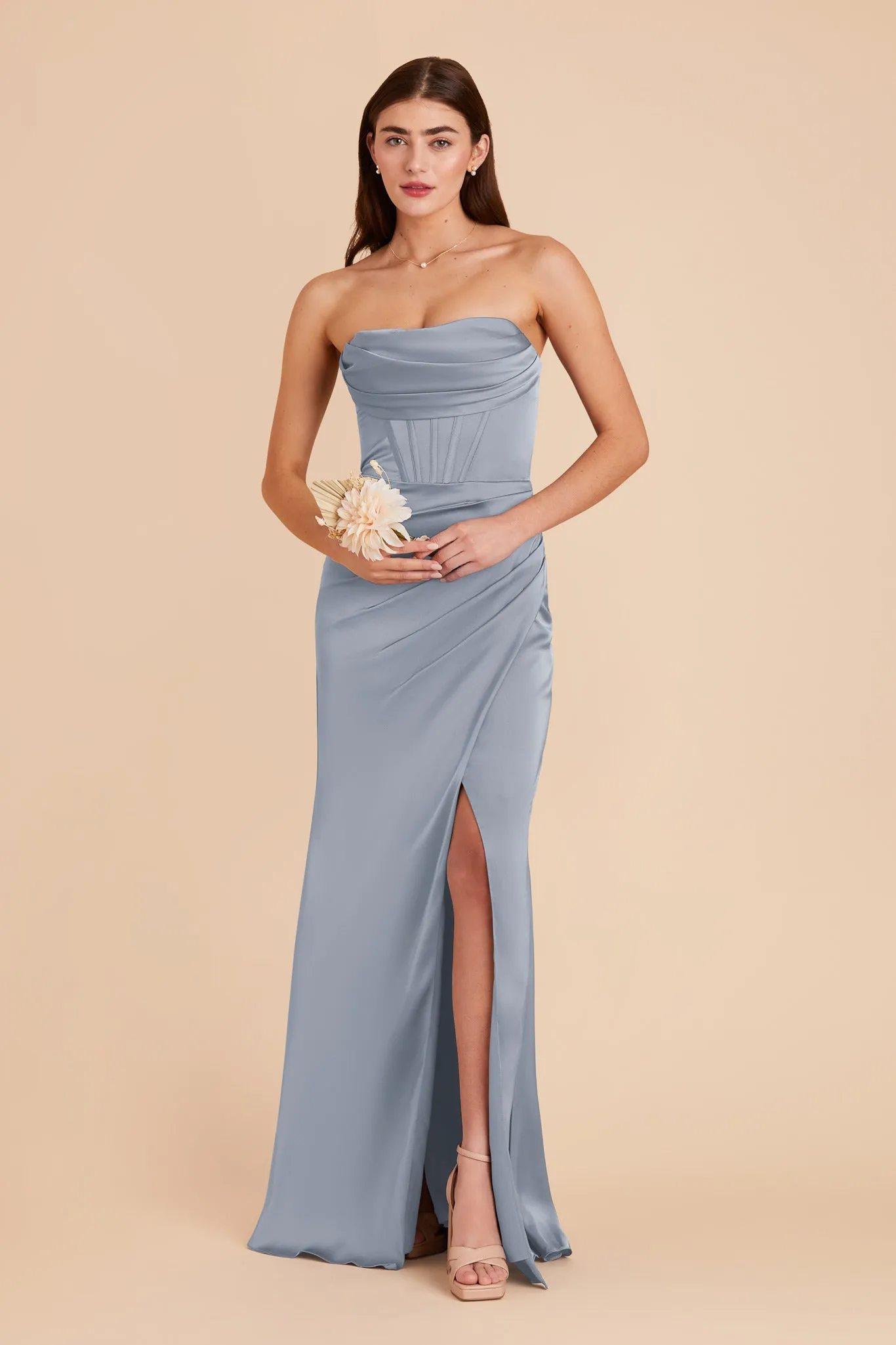 Carrie Matte Satin Dress - Dusty Blue sold by Birdy Grey