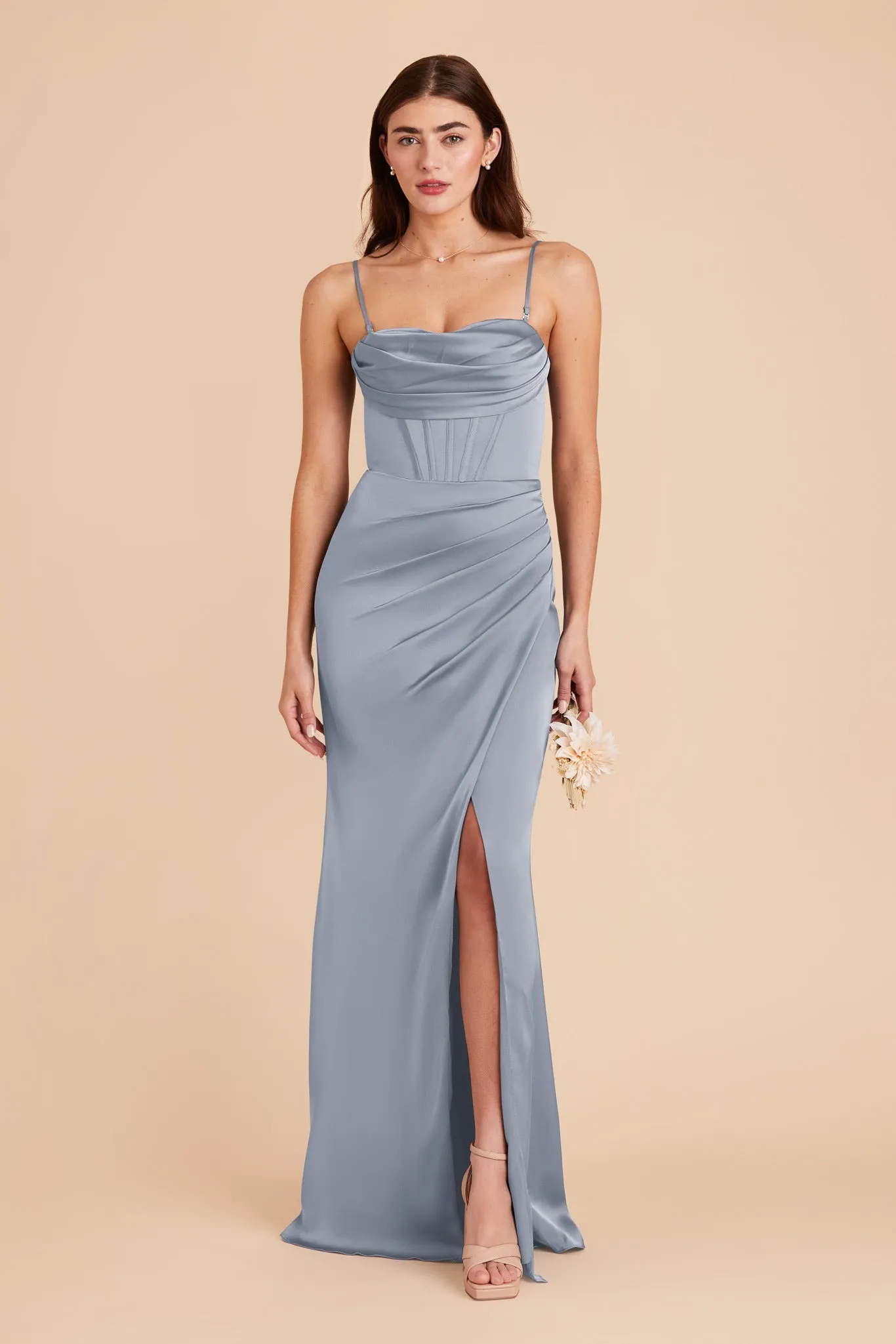 Carrie Matte Satin Dress - Dusty Blue sold by Birdy Grey product image thumbnail 3
