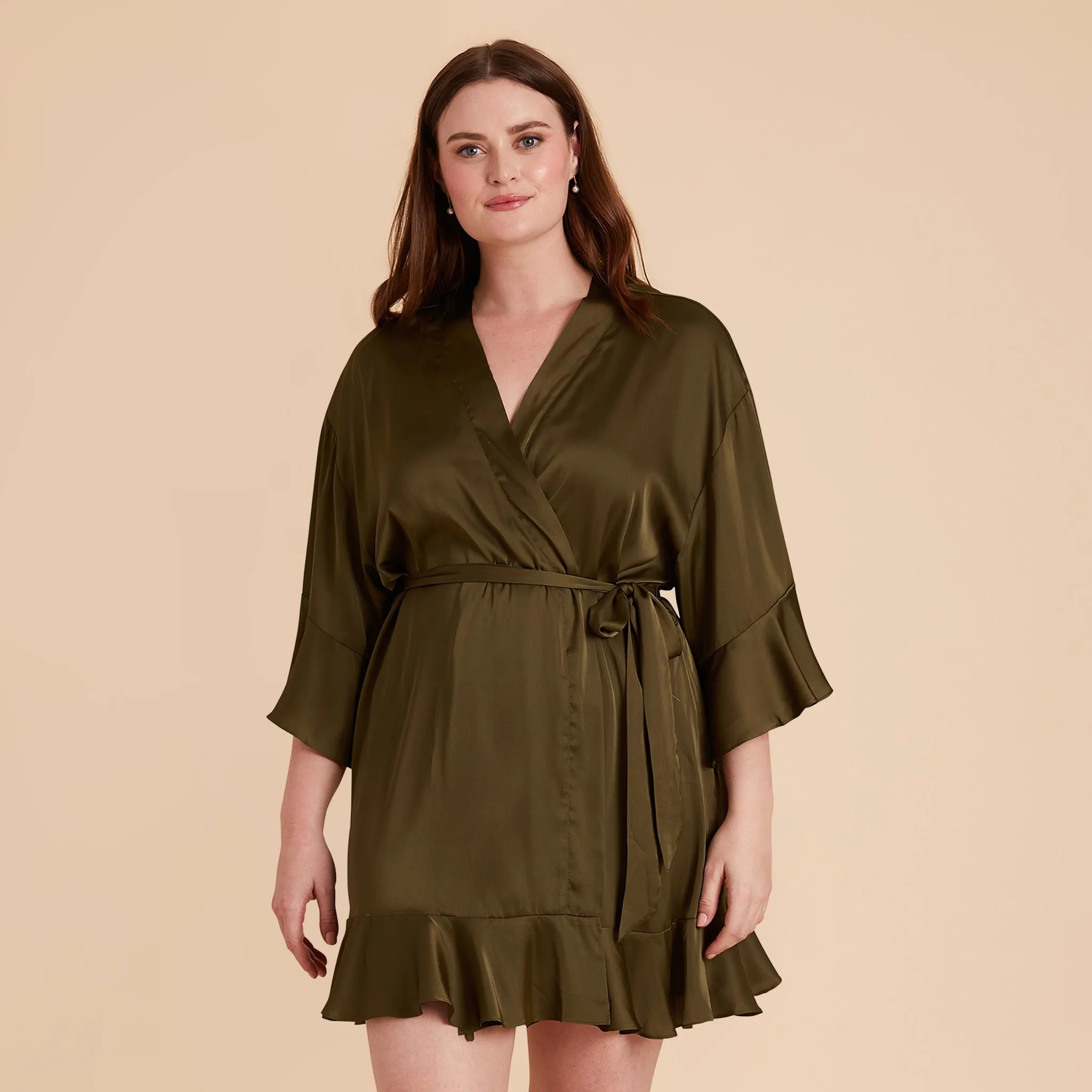 Kenny Ruffle Satin Robe - Olive sold by Birdy Grey product image thumbnail 2