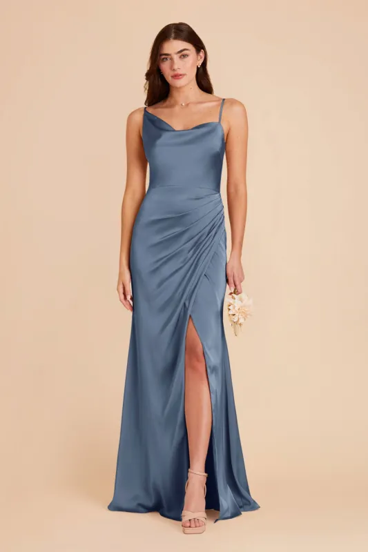 Jennifer Matte Satin Dress - French Blue sold by Birdy Grey