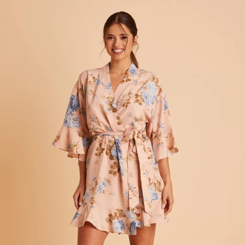 Kenny Floral Ruffle Robe - Peach Floral sold by Birdy Grey