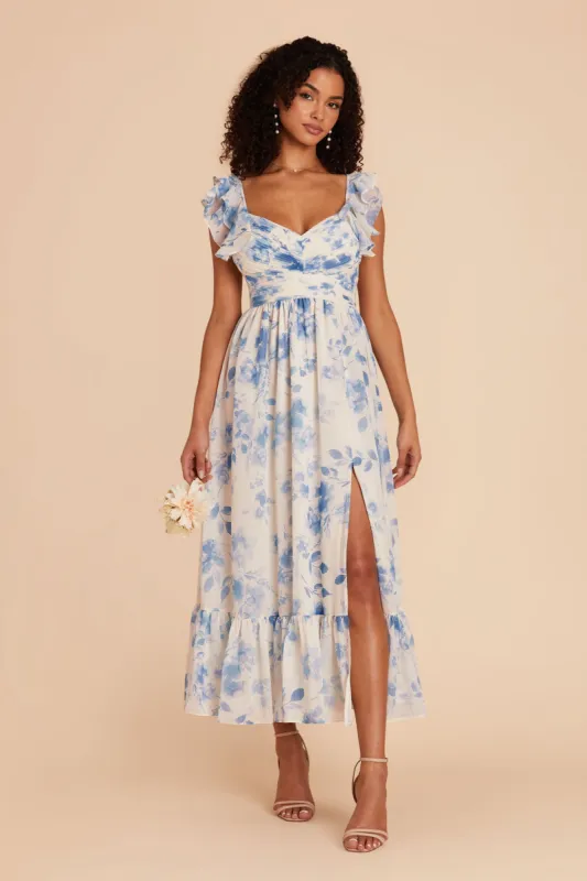 Michelle Chiffon Dress - Blue Rococo Floral sold by Birdy Grey