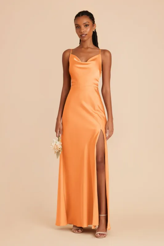 Lisa Long Matte Satin Dress - Apricot sold by Birdy Grey